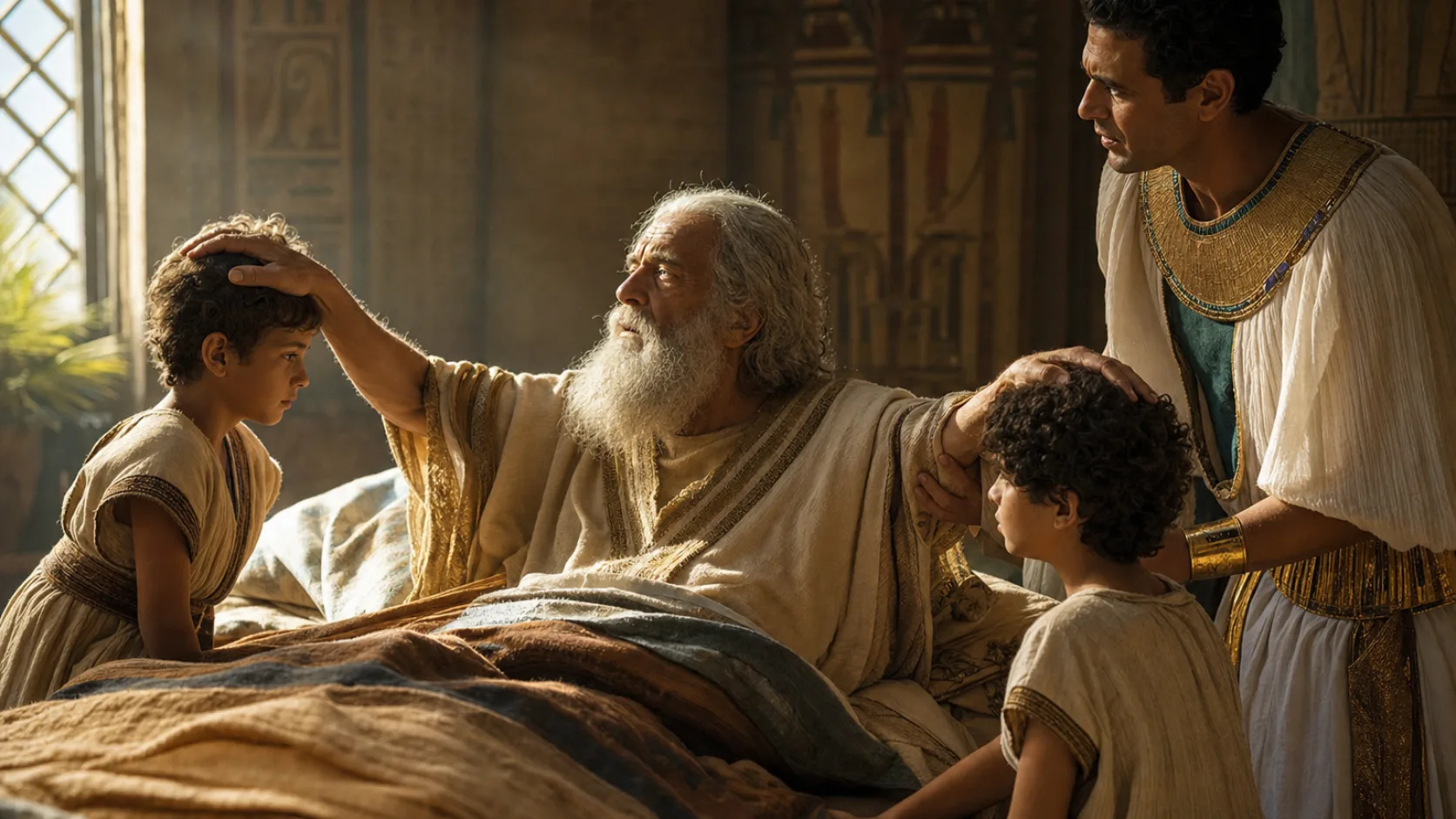 Biblical scene illustrating Genesis chapter 48
