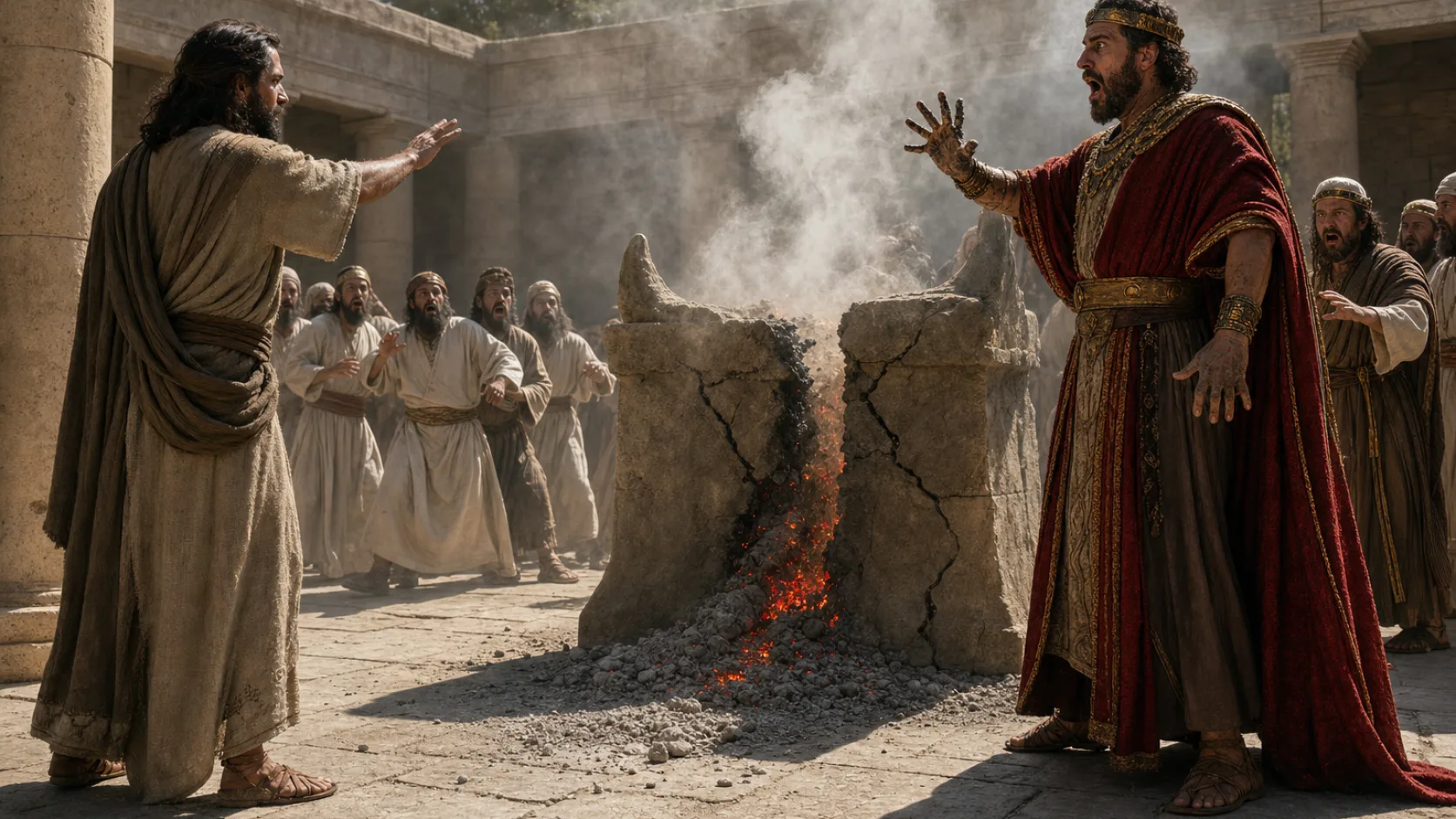 Biblical scene illustrating A Man of God Prophesies against the Altar at Bethel