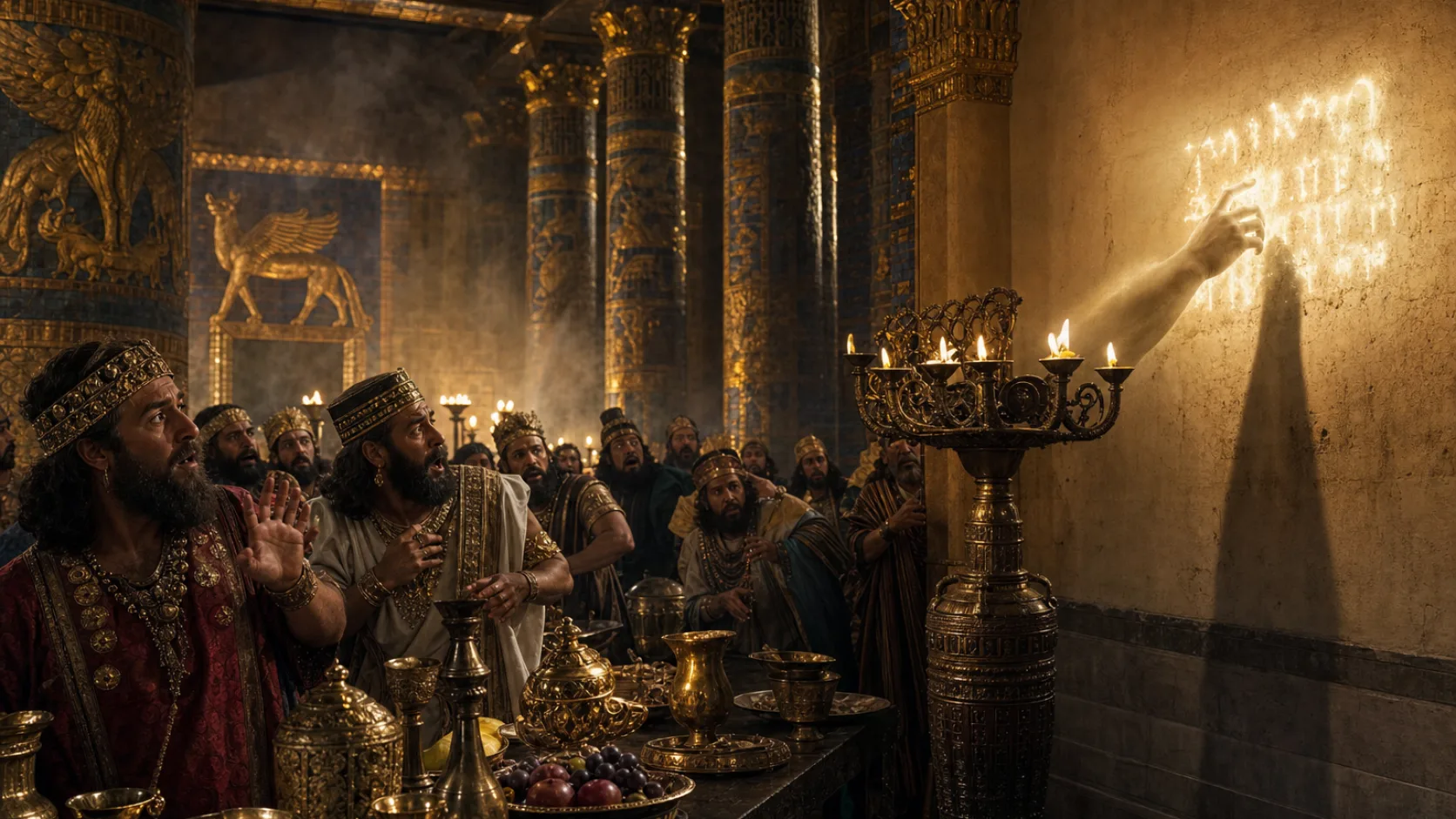 Biblical scene illustrating A Mysterious Hand Writes on the Palace Wall