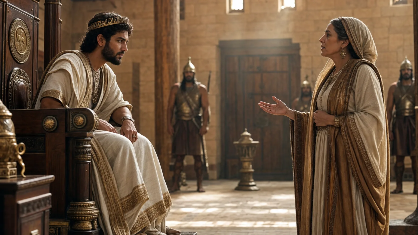Biblical scene illustrating Adonijah Requests Abishag as His Wife