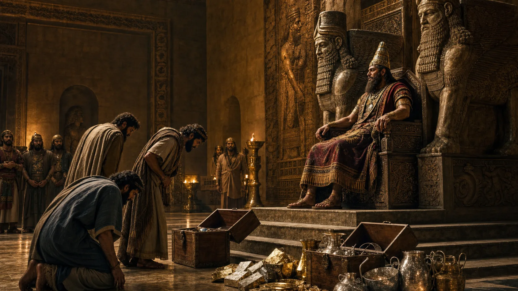 Biblical scene illustrating Ahaz Appeals to Assyria for Help