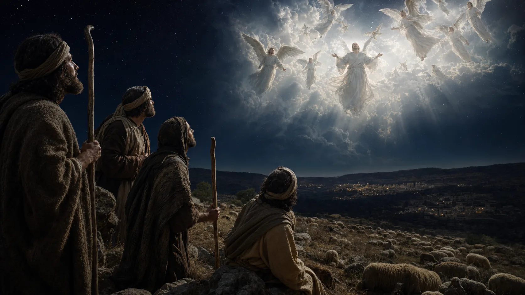 Biblical scene illustrating Angels' Song (Glory to God in the highest)