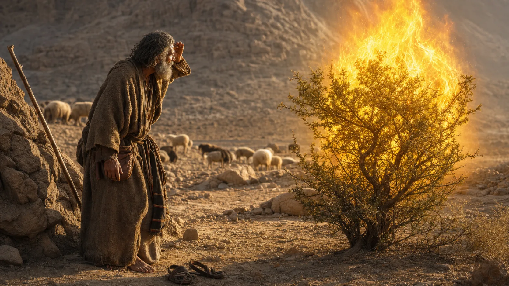 Burning Bush in a detailed biblical historical scene