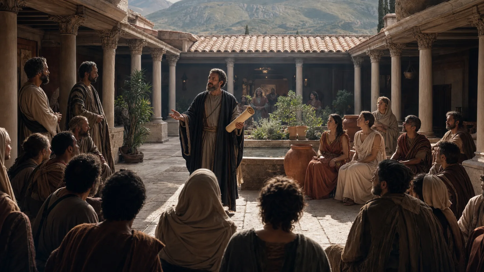 Church in Corinth in a biblical historical scene