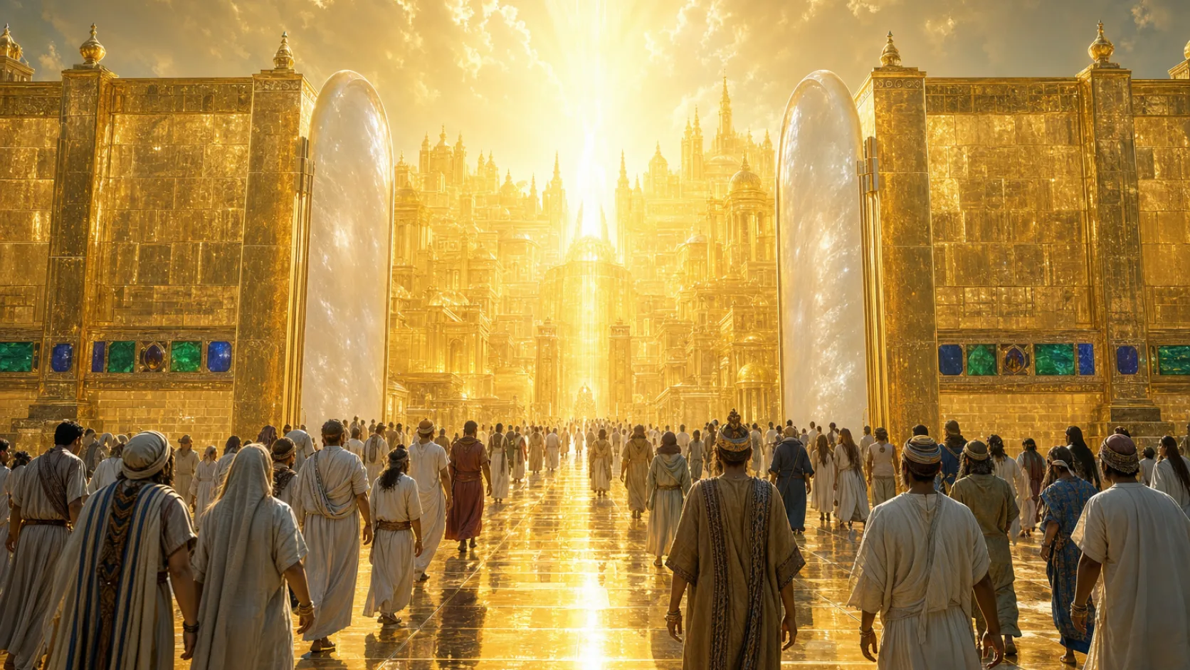 City illuminated by God's glory