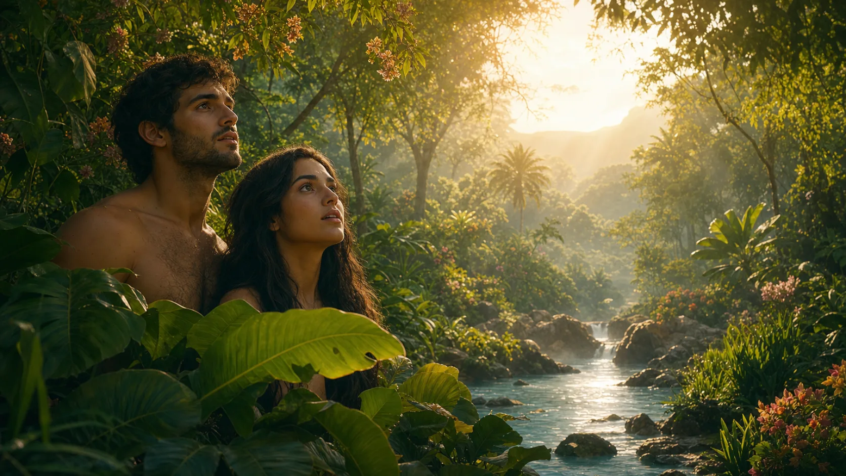 Biblical scene illustrating Creation of Adam and Eve