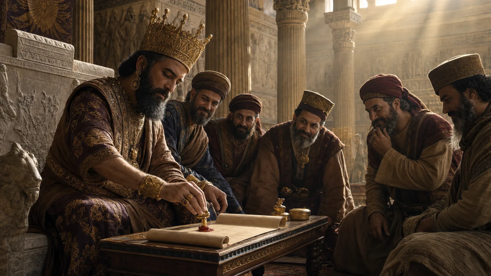 Biblical scene illustrating Darius Issues a Decree Restricting Prayer
