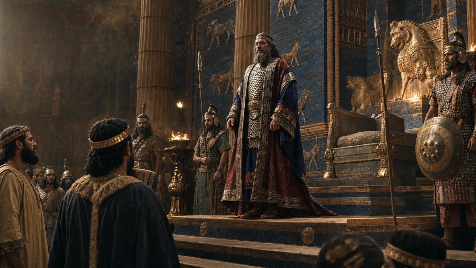 Biblical scene illustrating Darius the Mede Receives the Kingdom