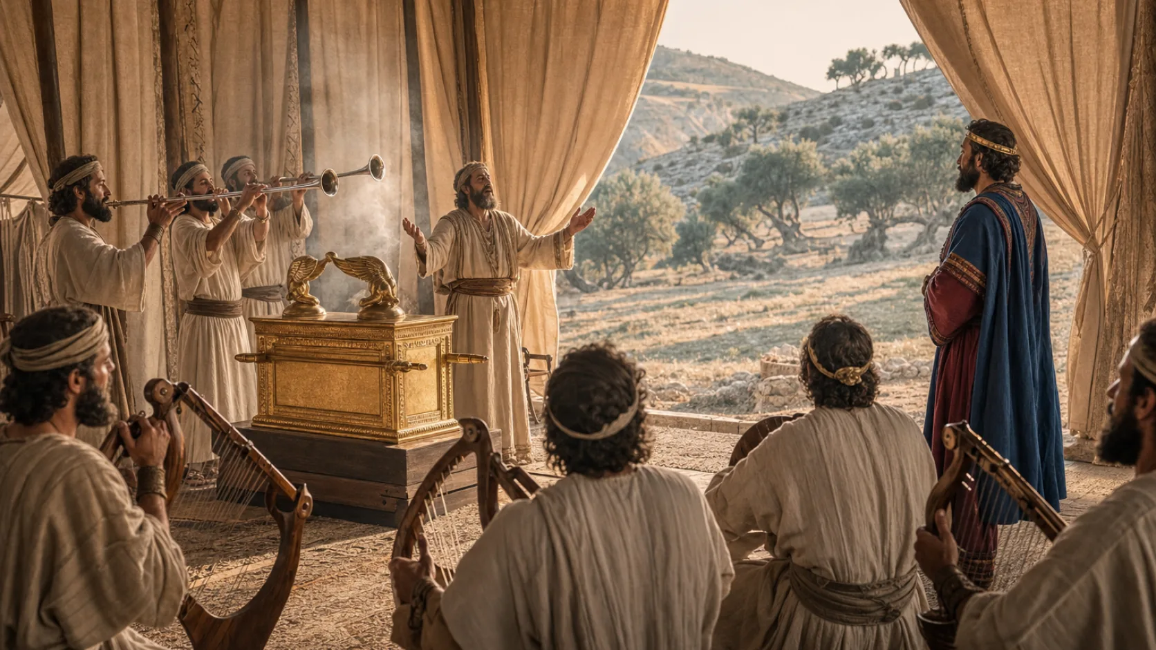Biblical scene illustrating David Appoints Levites to Minister before the Ark