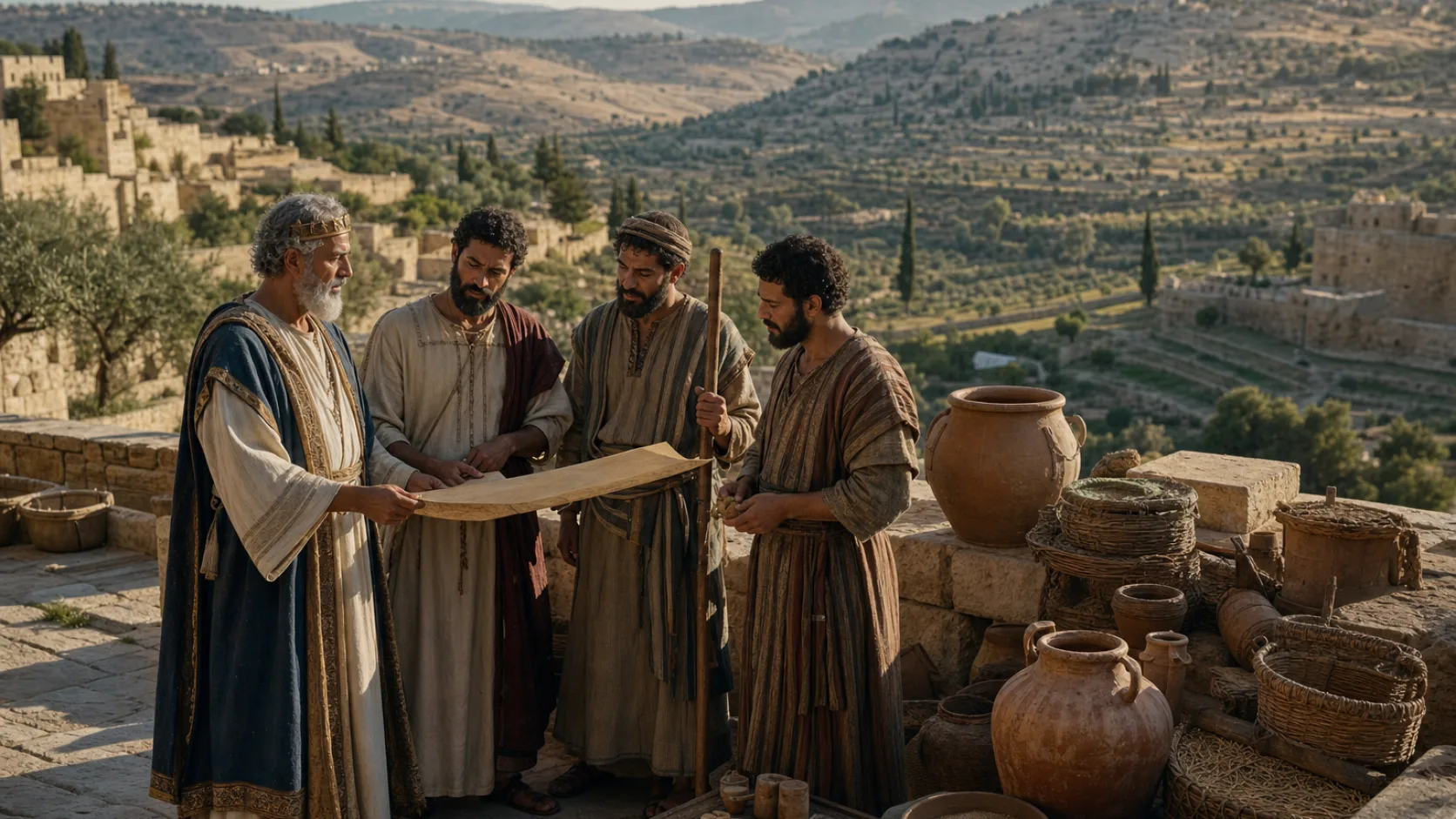 Biblical scene illustrating David Appoints Officials over the Royal Property