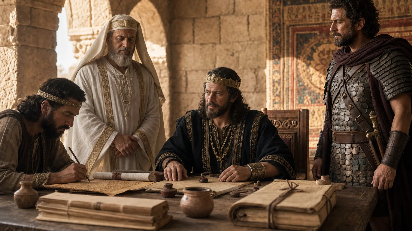 Biblical scene illustrating David Establishes Officials over His Kingdom