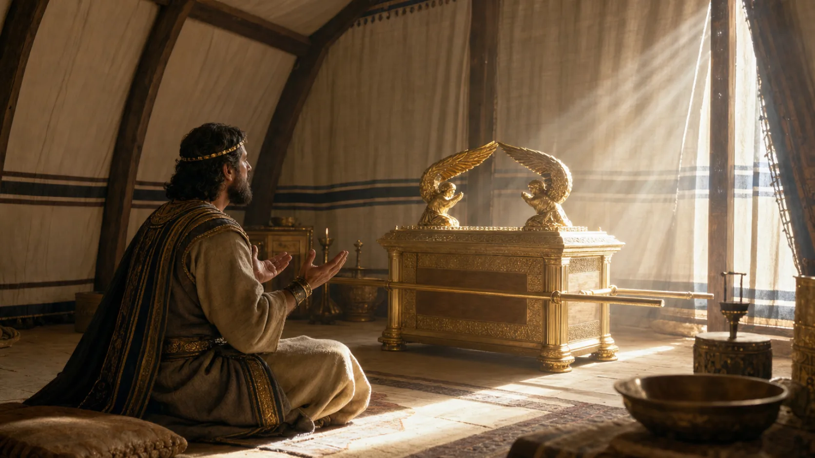 Biblical scene illustrating David Responds to God's Covenant with Prayer