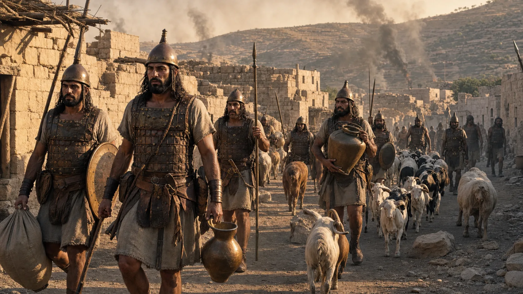 Biblical scene illustrating Dismissed Israelite Soldiers Raid the Towns of Judah