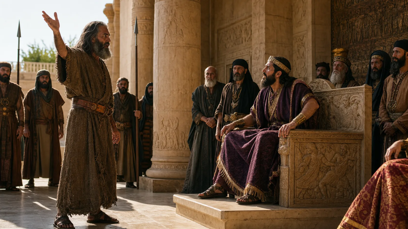 Biblical scene illustrating Elijah Announces a Drought in Israel