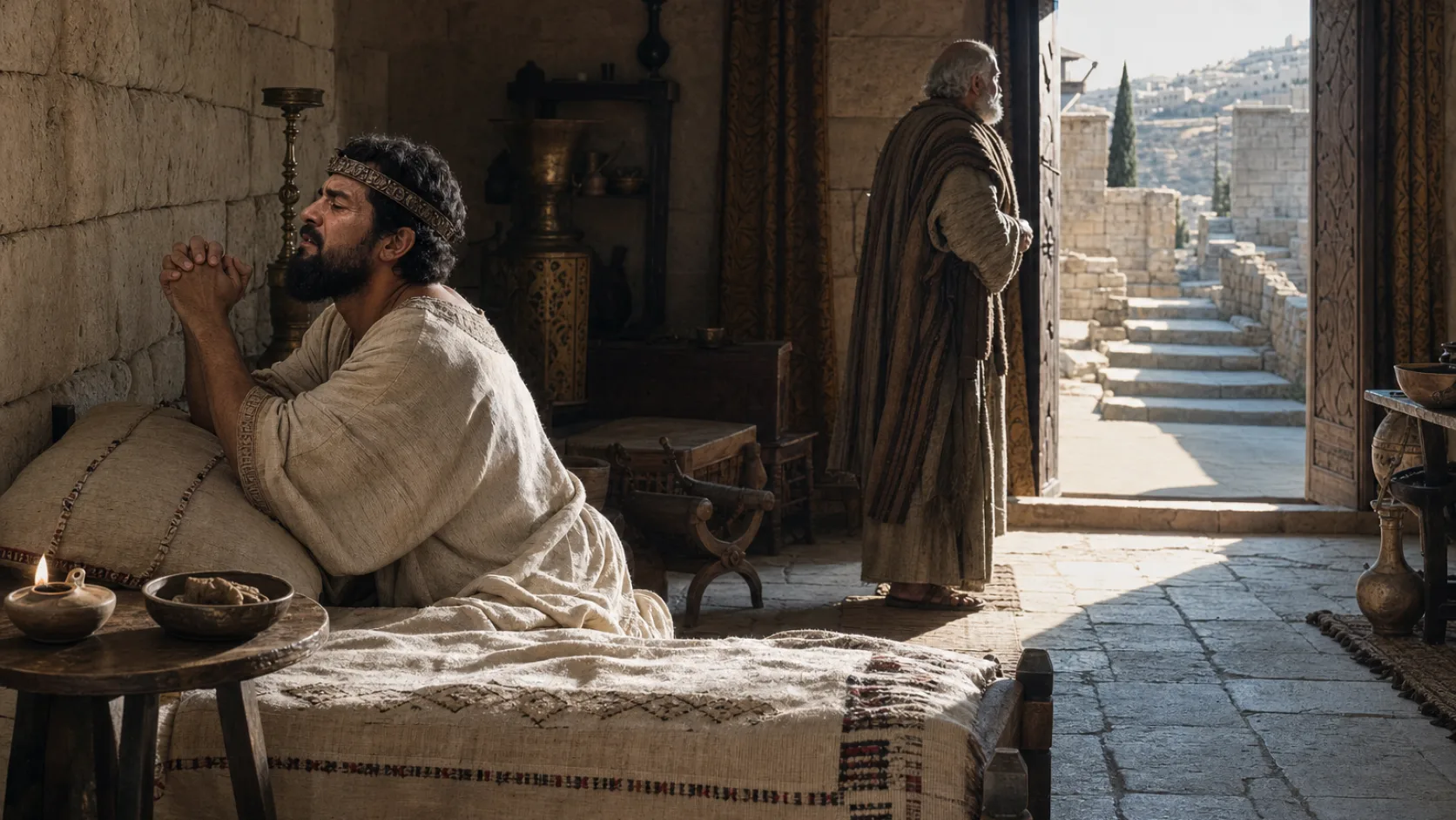 Biblical scene illustrating God Adds Fifteen Years to Hezekiahs Life
