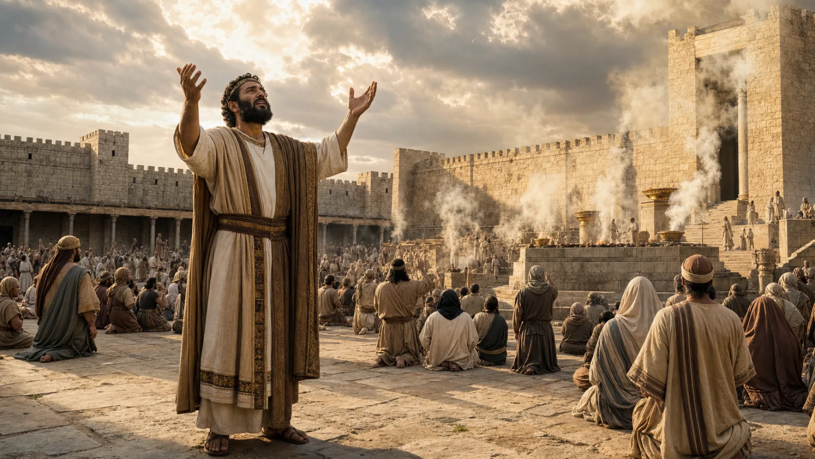 Biblical scene illustrating God Heals the People after Hezekiahs Prayer