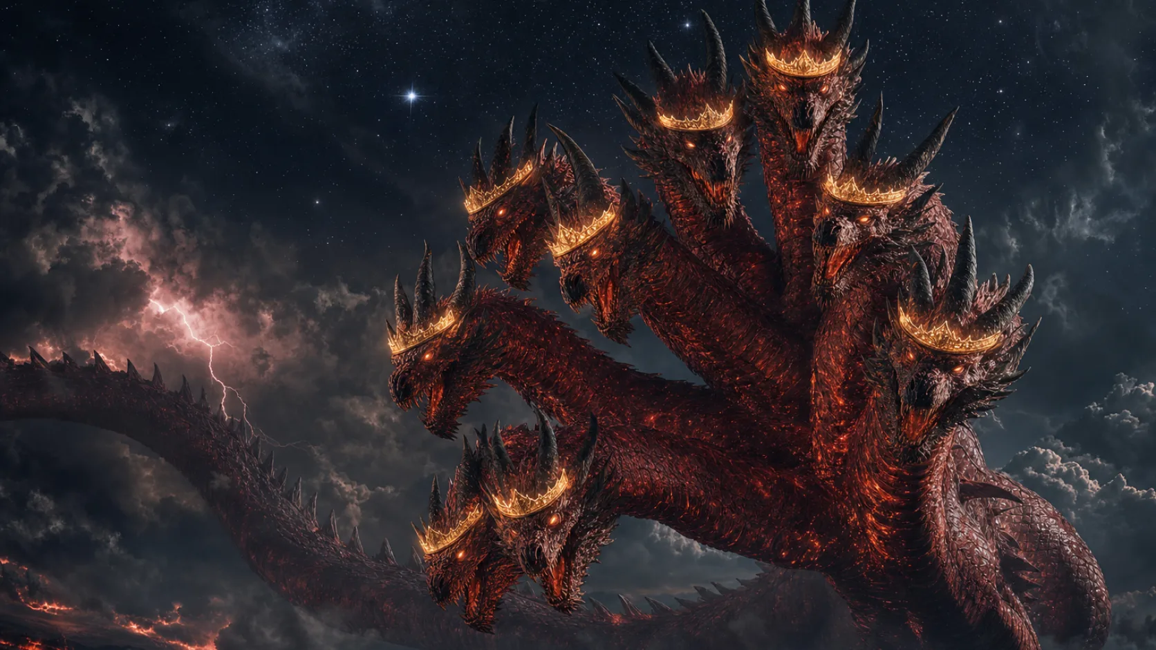 Great Red Dragon in a detailed biblical historical scene