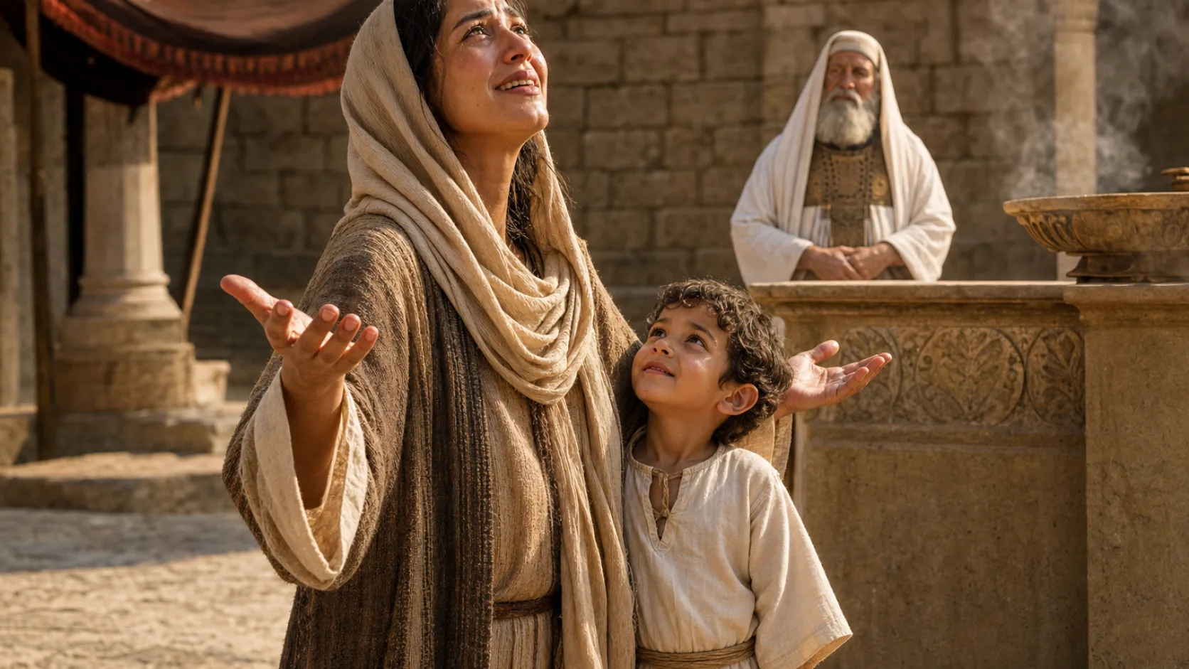 Biblical scene illustrating Hannah Gives Thanks to God