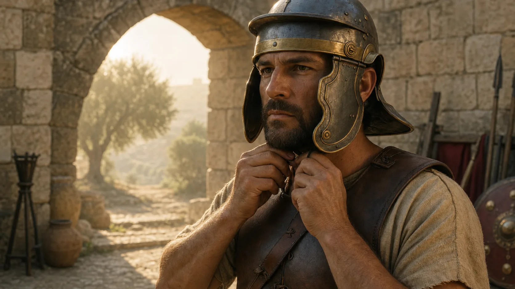 Helmet of Salvation in a detailed biblical historical scene
