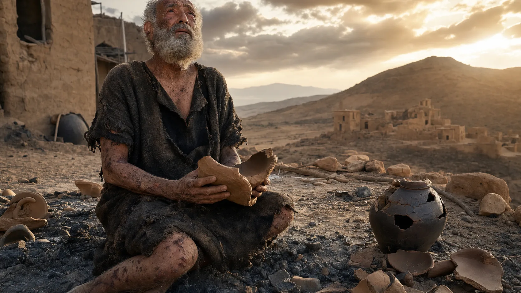 Biblical scene illustrating Job Refuses to Sin with His Lips