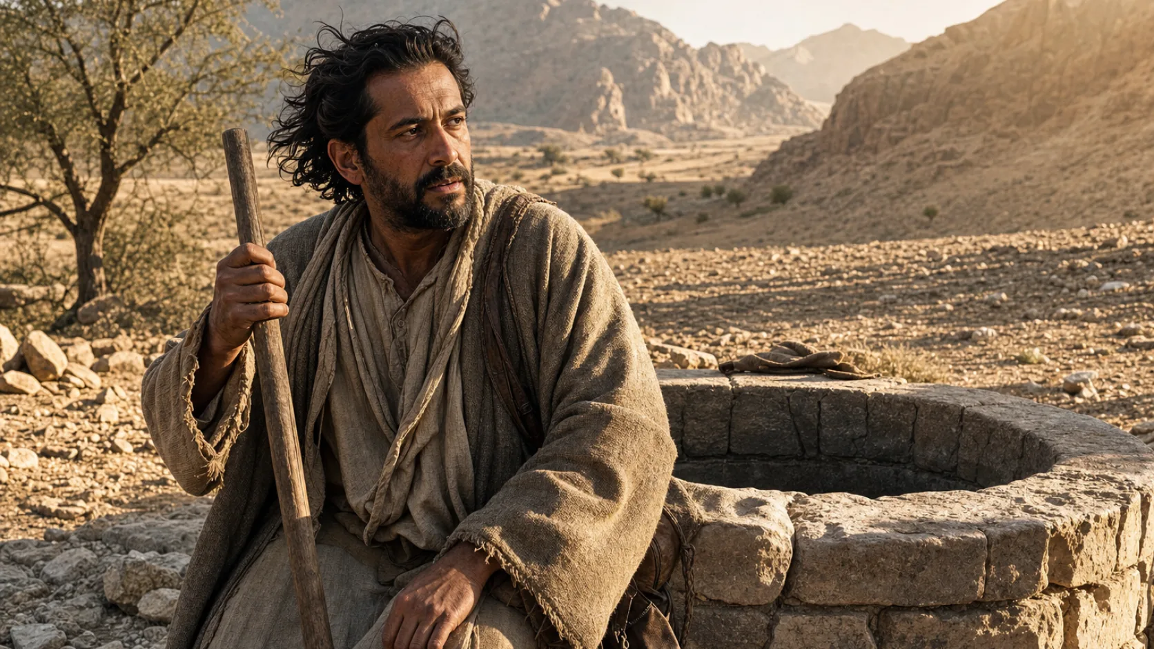 Biblical scene illustrating Moses Flees to Midian