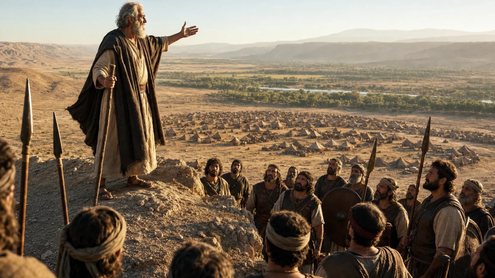 Biblical scene illustrating Moses Gives Israel Instructions for Warfare