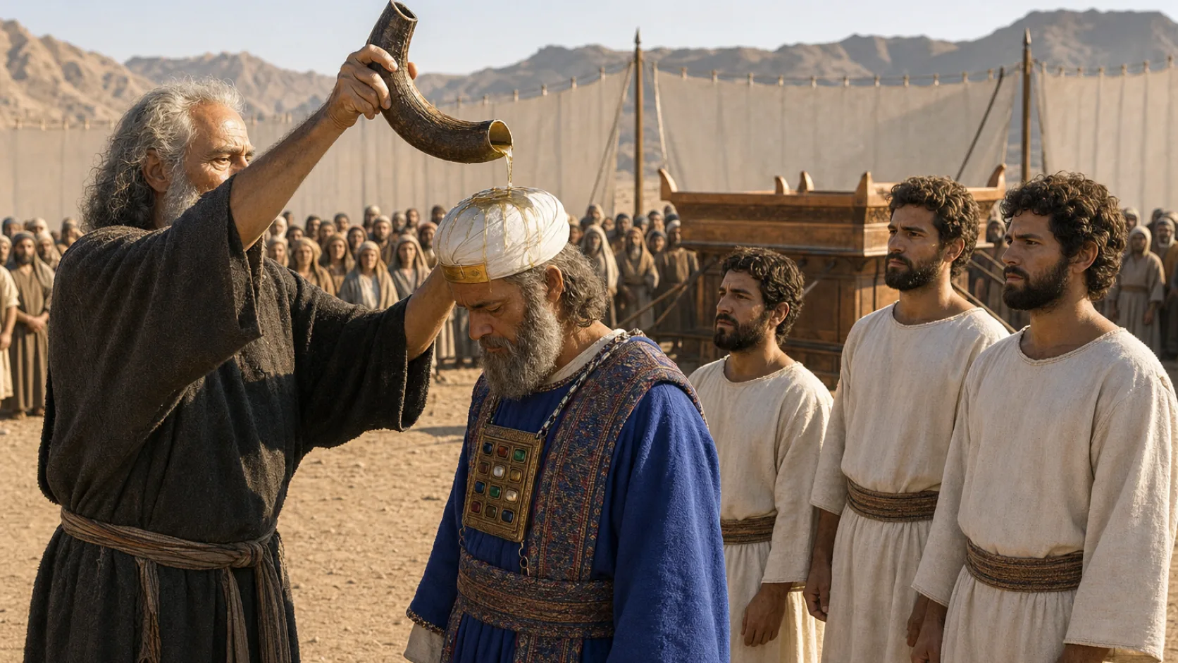Biblical scene illustrating Moses Ordains Aaron and His Sons