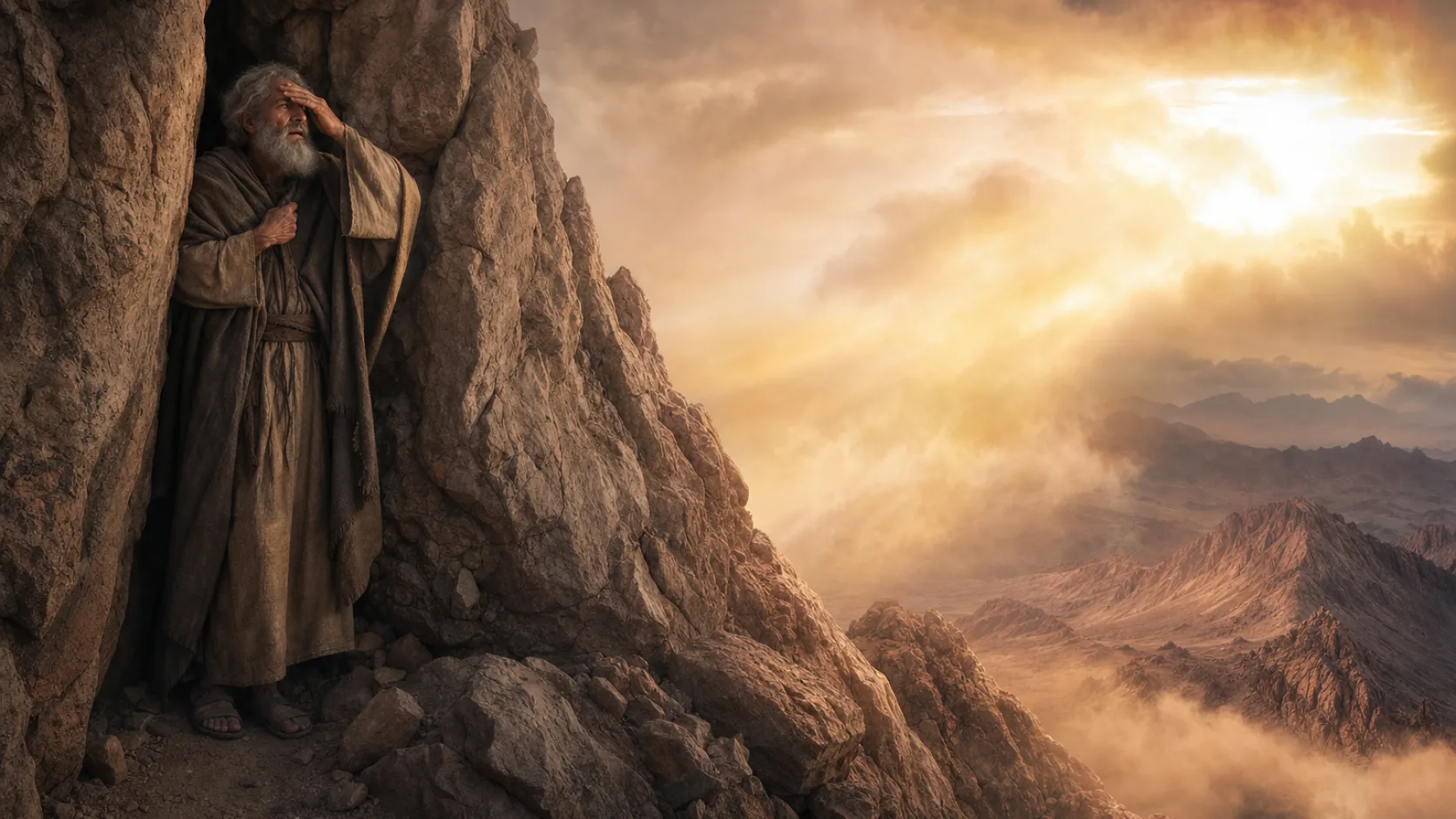 Biblical scene illustrating Moses Sees God's Glory