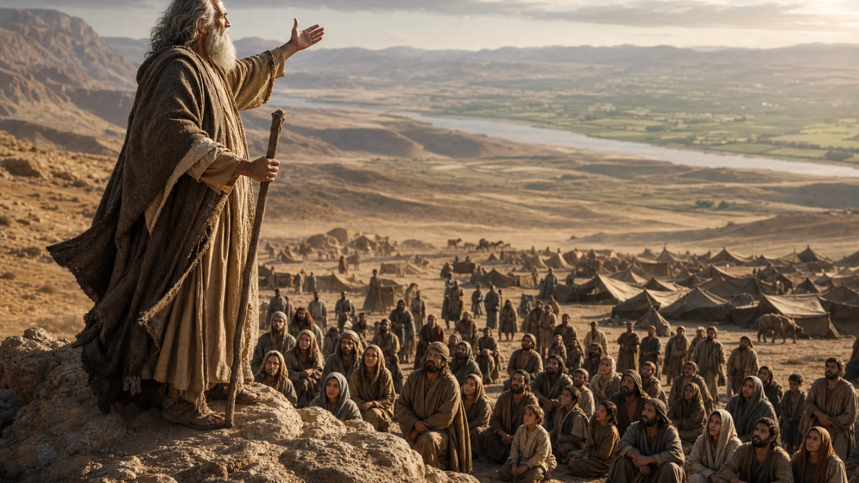 Biblical scene illustrating Moses Warns Israel Not to Forget God in the Promised Land