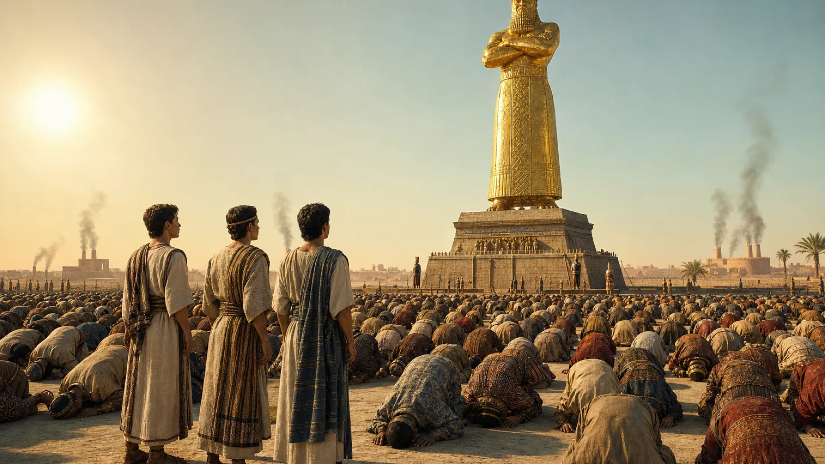 Biblical scene illustrating Nebuchadnezzar Commands Everyone to Worship the Golden Image