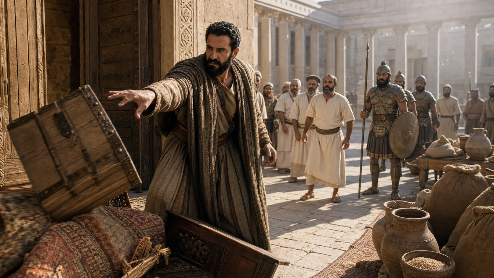Biblical scene illustrating Nehemiah Purifies the Priesthood and Temple Service