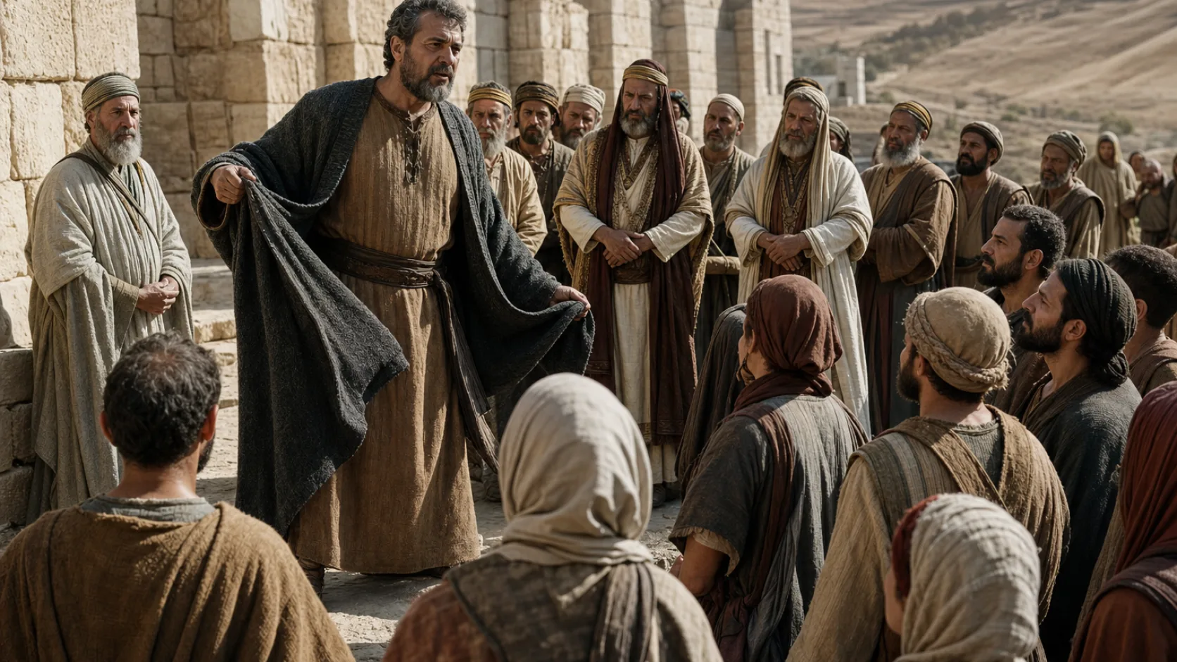 Biblical scene illustrating Nehemiah Rebukes the Nobles for Charging Interest