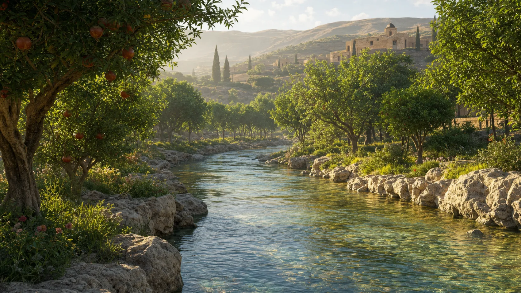 River of Life in a detailed biblical historical scene