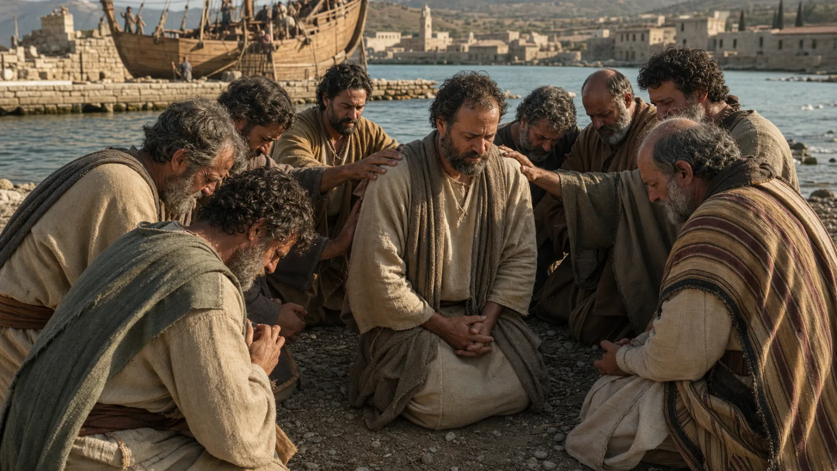 Paul Prays with the Ephesian Elders biblical prayer scene
