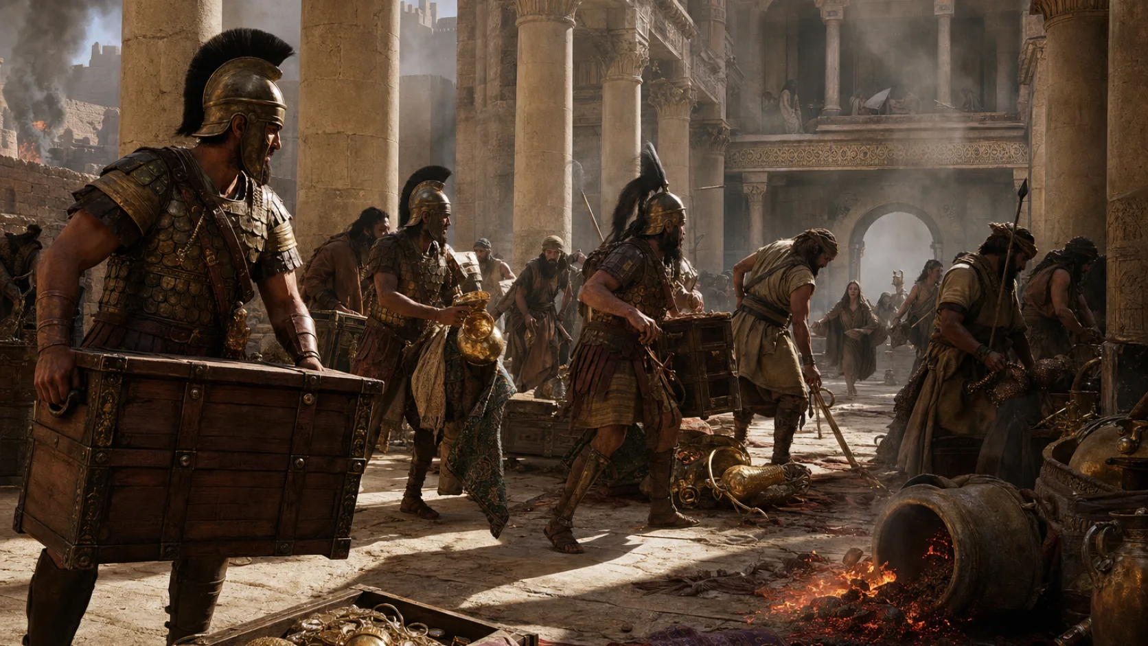 Biblical scene illustrating Philistines and Arabs Raid Jehorams Palace
