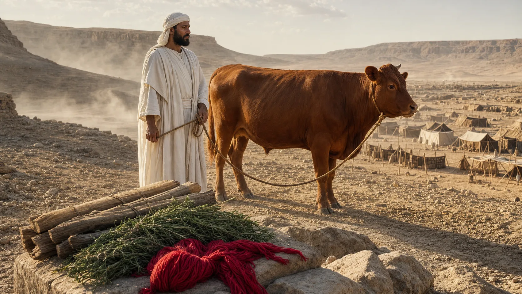 Red Heifer in a detailed biblical historical scene