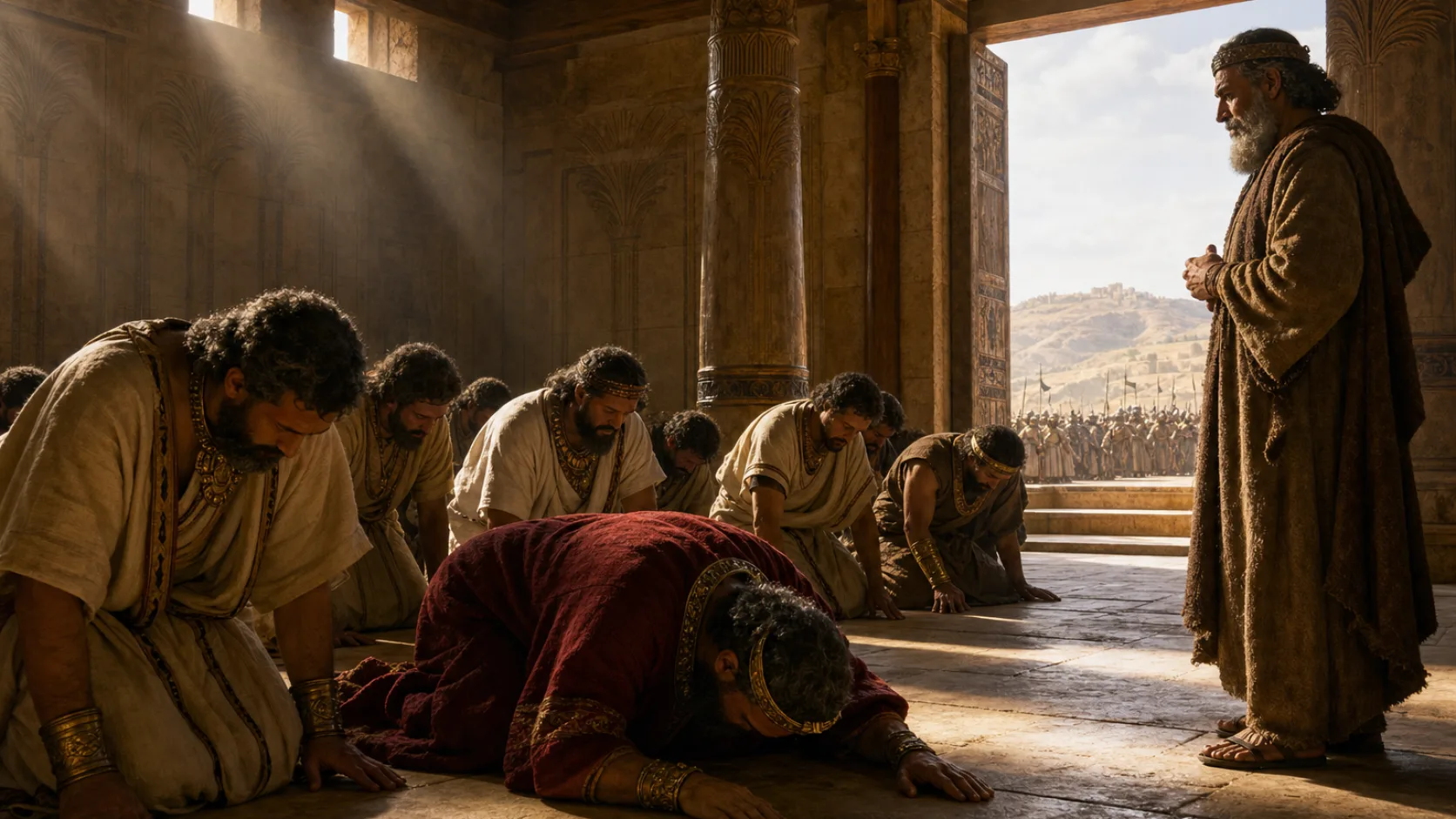 Biblical scene illustrating Rehoboam and the Leaders of Judah Humble Themselves