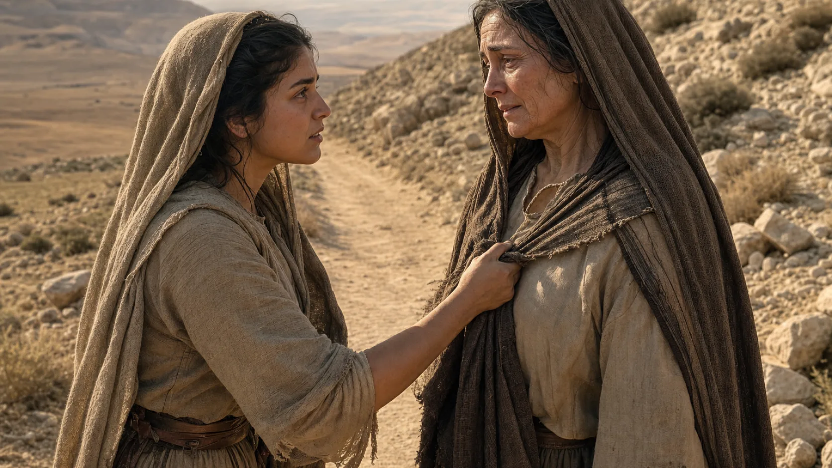 Biblical scene illustrating Ruth Chooses to Stay with Naomi
