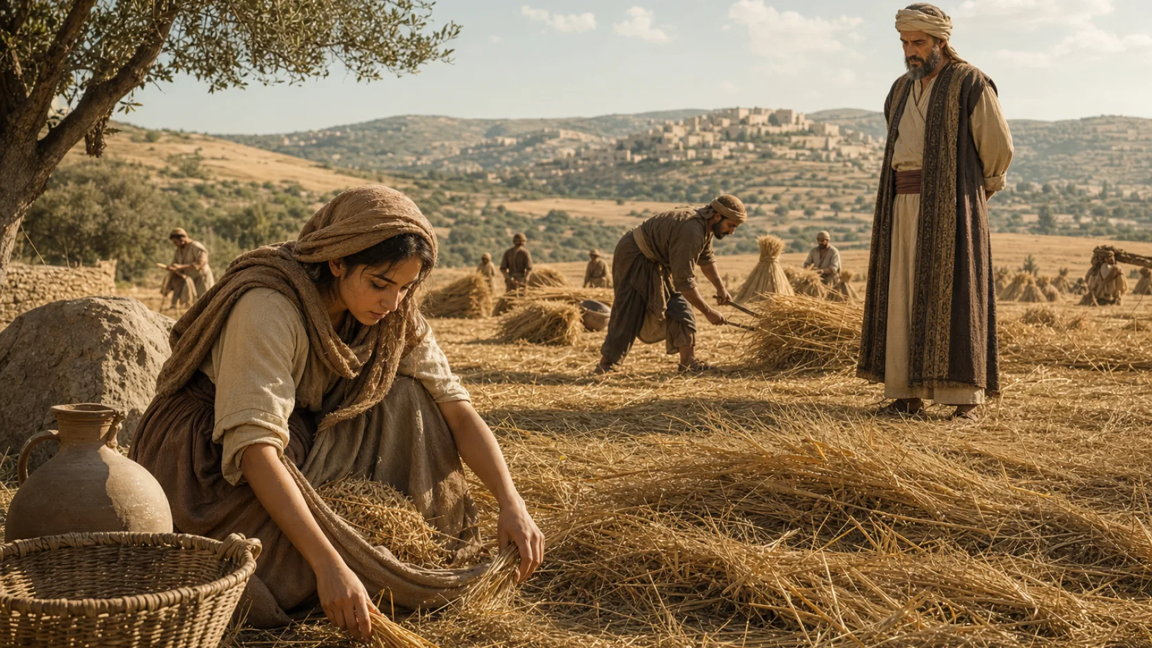 Biblical scene illustrating Ruth Gleans in the Field of Boaz