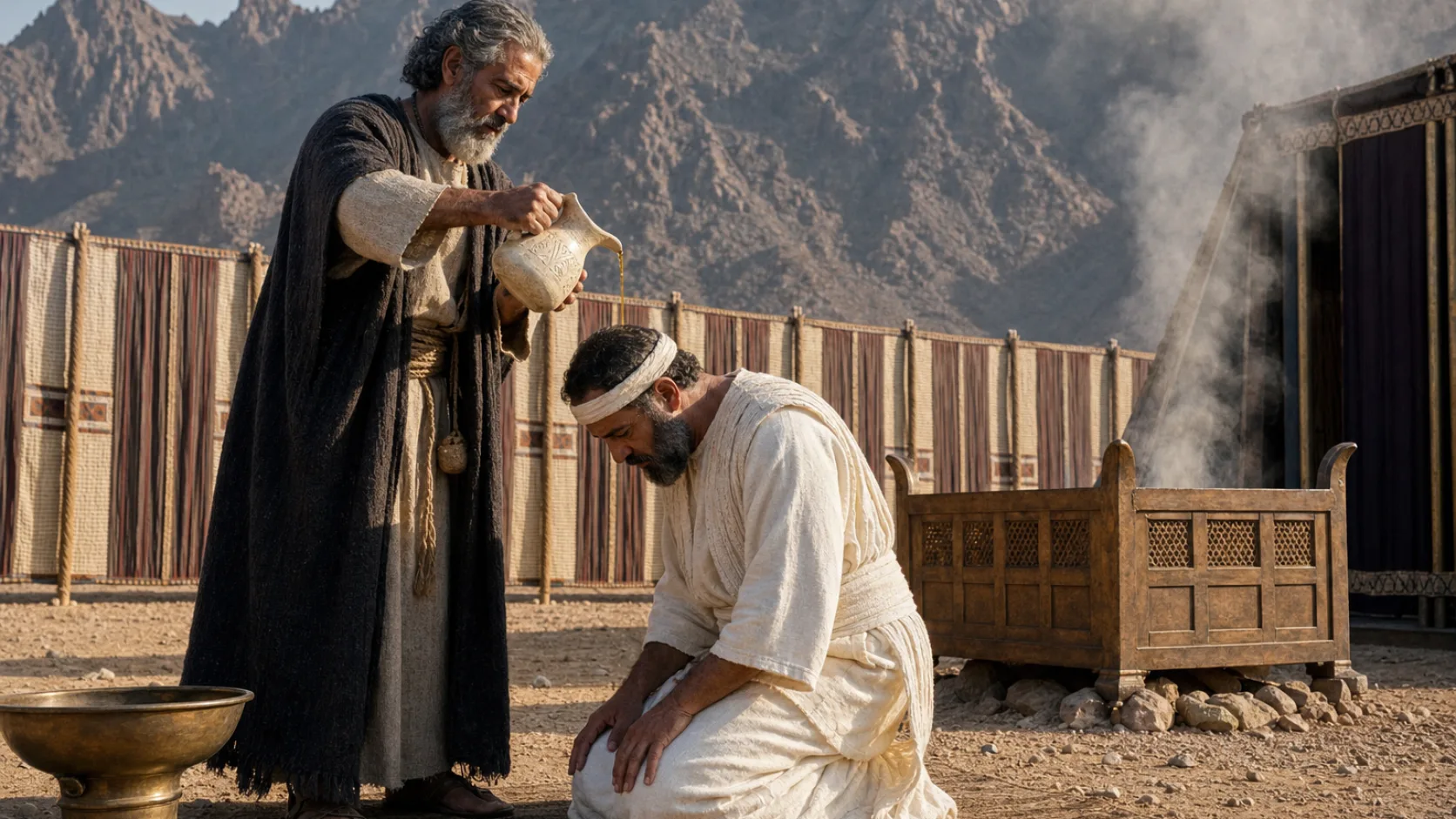Sacred Anointing Oil in a detailed biblical historical scene