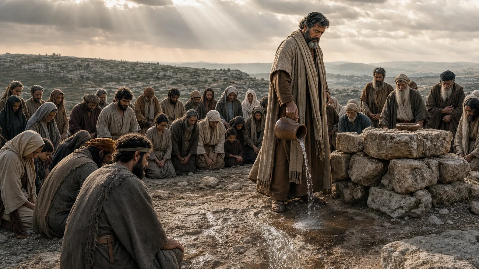 Biblical scene illustrating Samuel Calls Israel to Repent at Mizpah