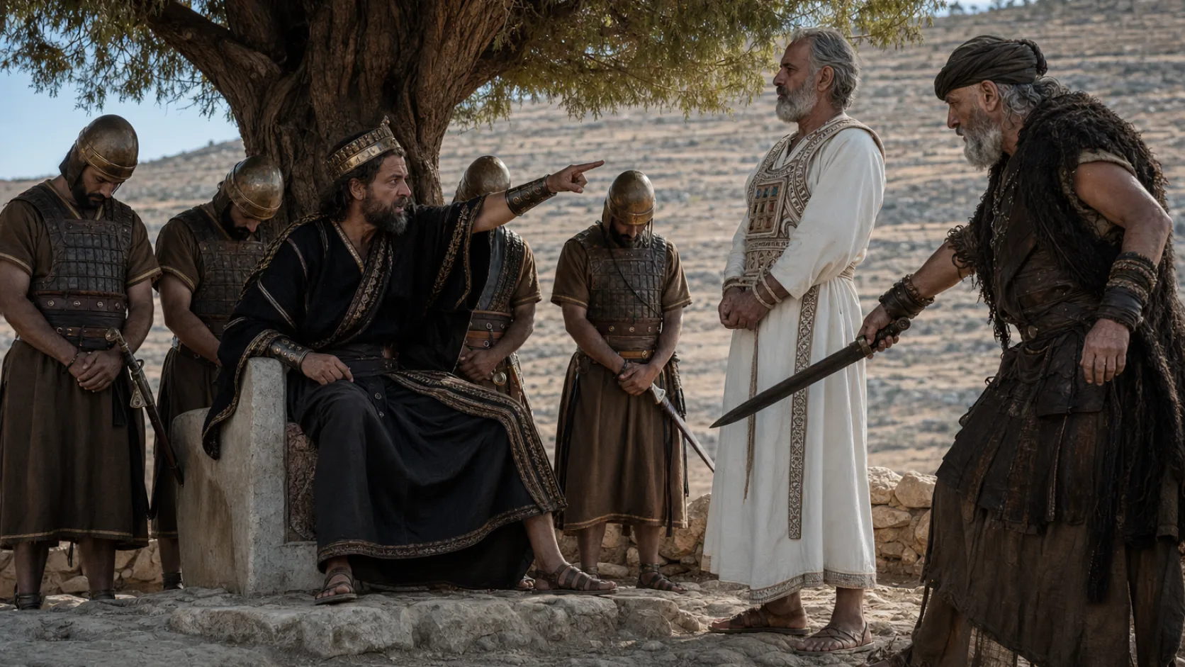 Biblical scene illustrating Saul Orders the Priests of Nob Killed