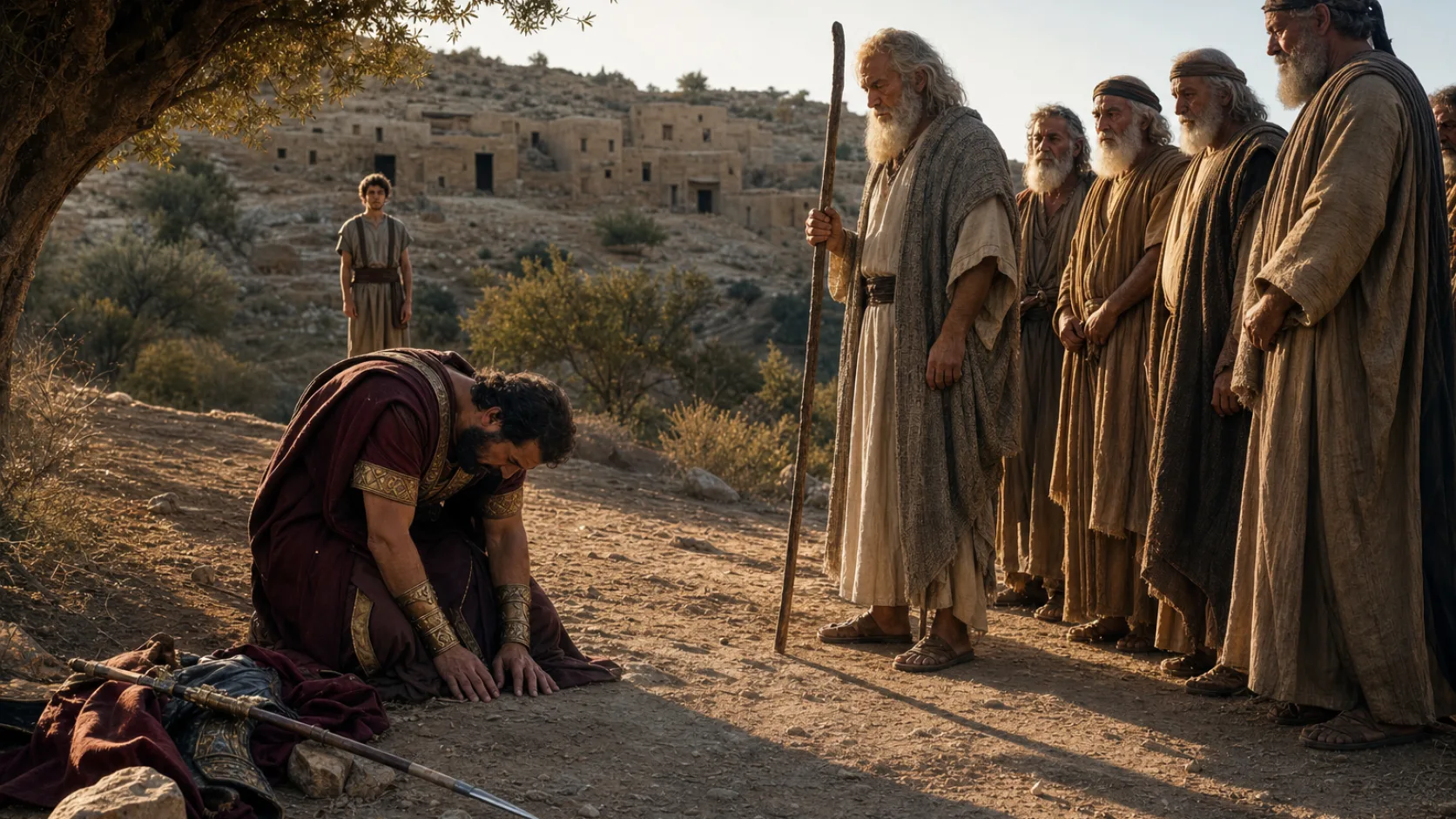 Biblical scene illustrating Saul Prophesies at Naioth while Pursuing David