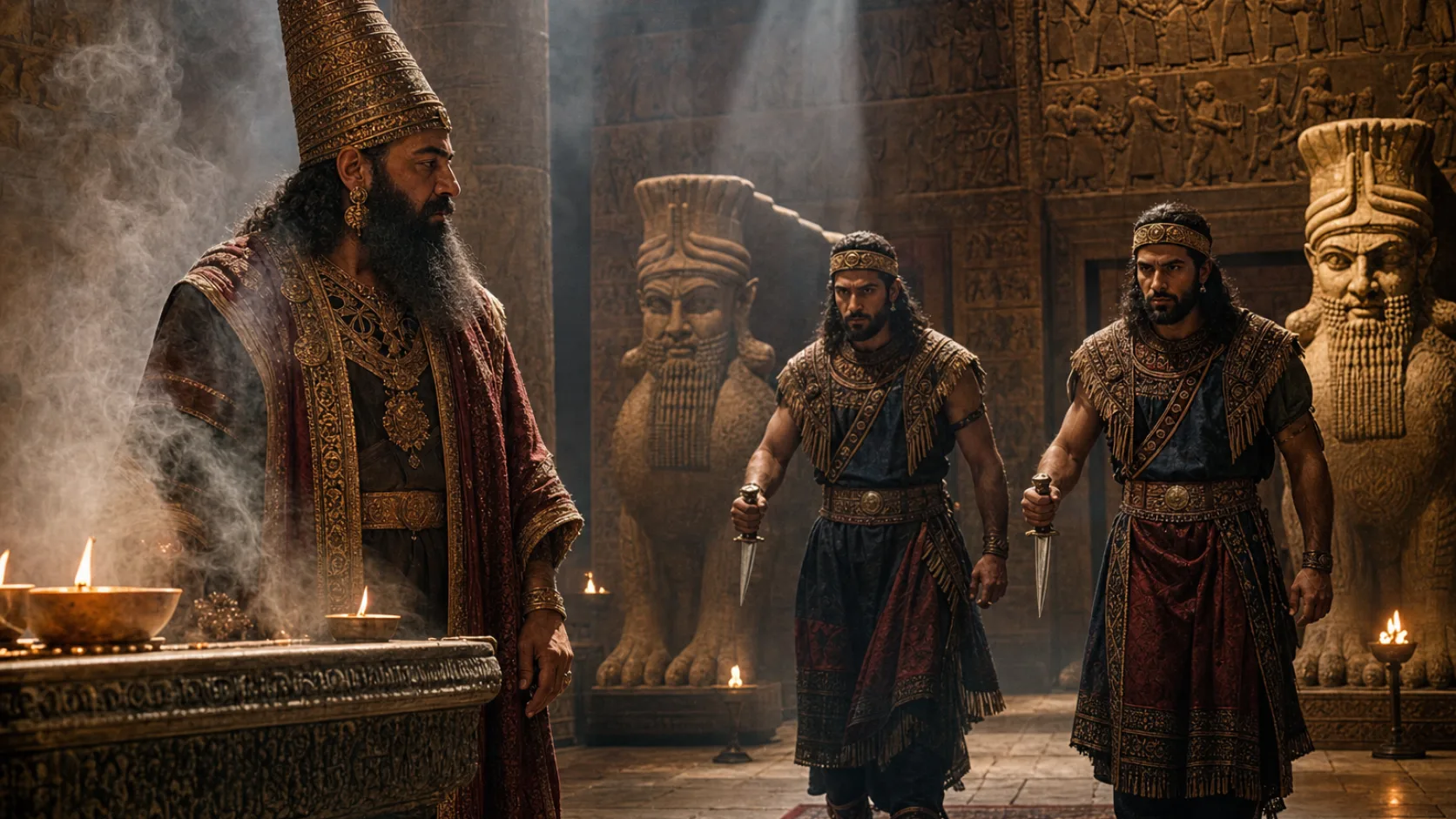Biblical scene illustrating Sennacherib Is Assassinated by His Sons