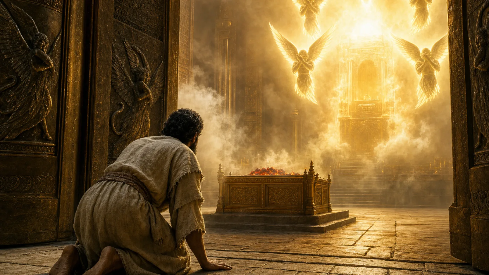 Biblical scene illustrating Seraphim Proclaim Gods Holiness before Isaiah