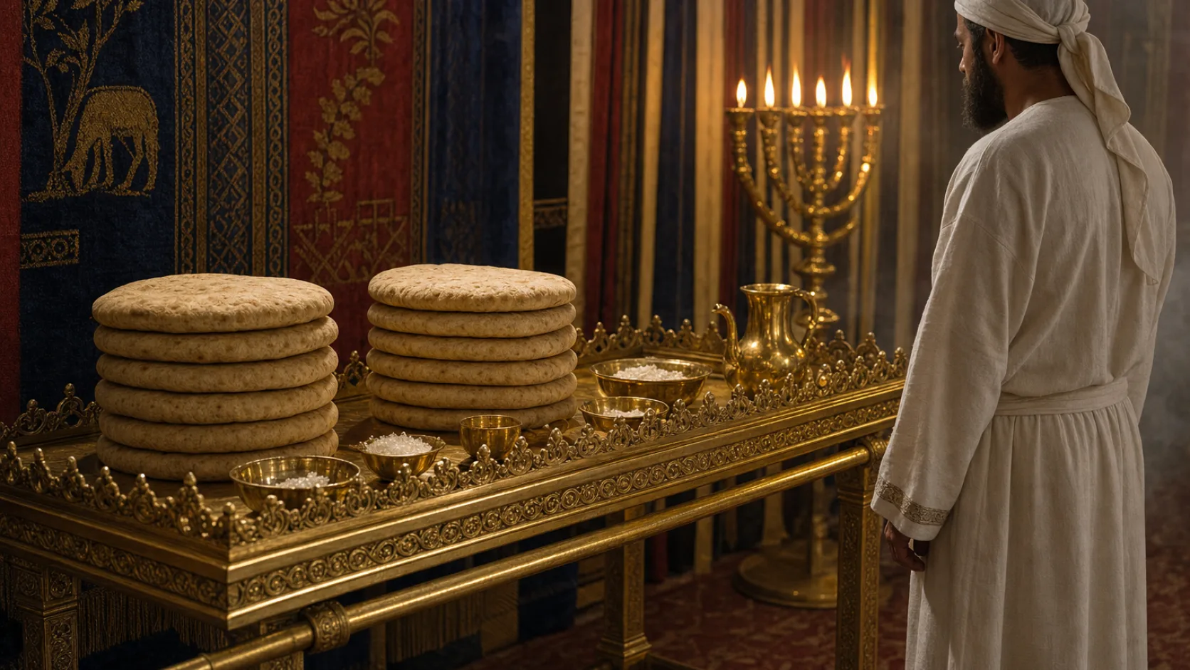 Showbread Tables in a detailed biblical historical scene