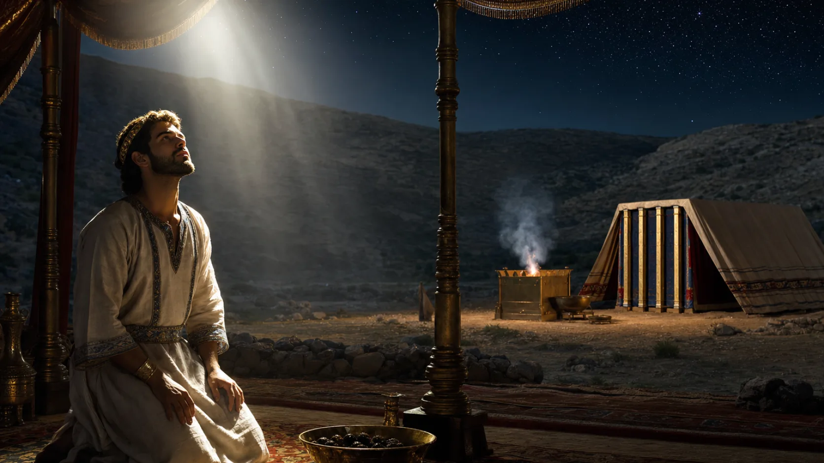 Biblical scene illustrating Solomon Asks God for Wisdom