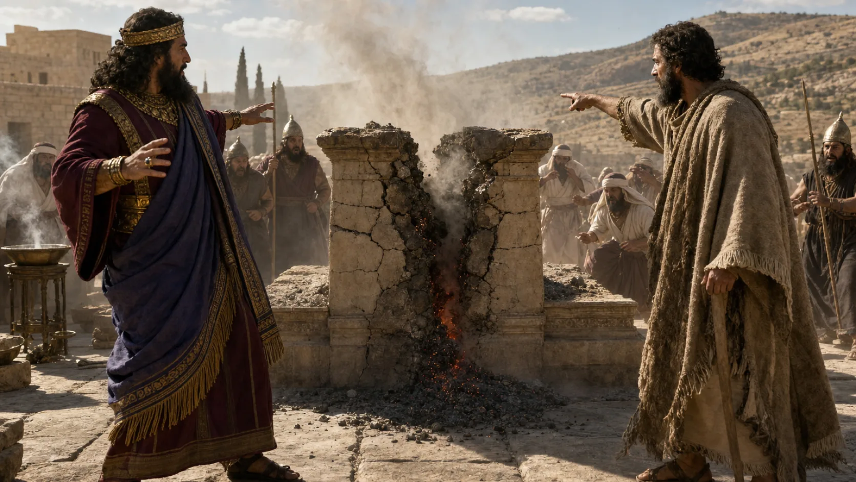Biblical scene illustrating The Altar at Bethel Is Miraculously Split Apart