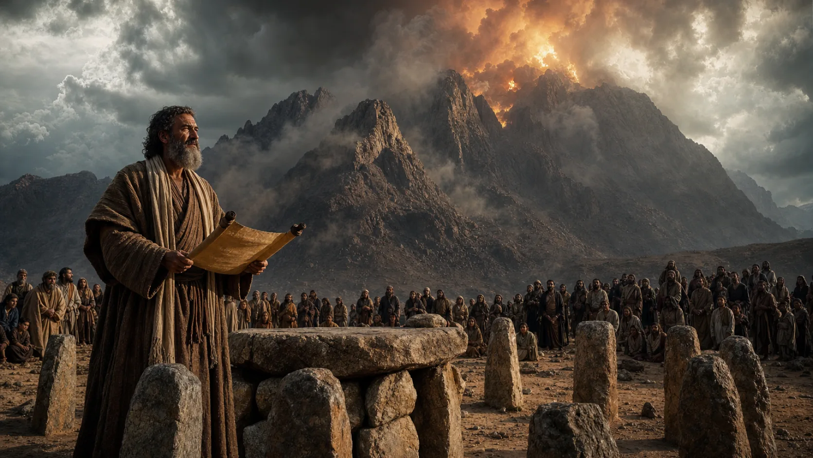 Biblical scene illustrating The Covenant at Mount Sinai