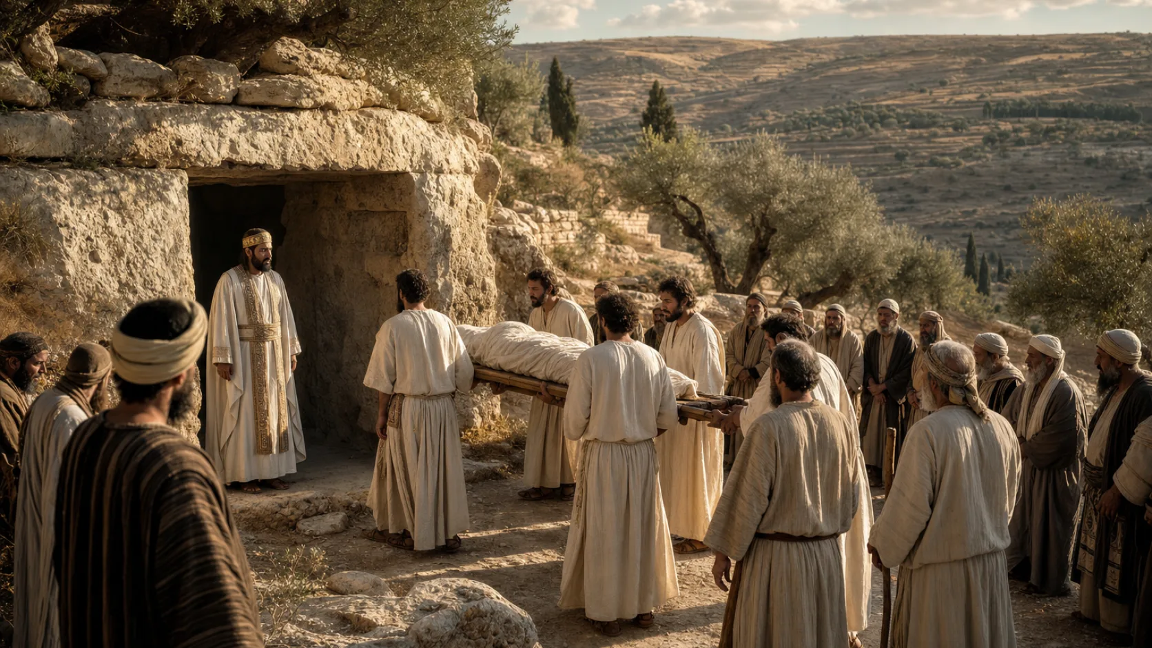 Biblical scene illustrating The Death of Eleazar the High Priest